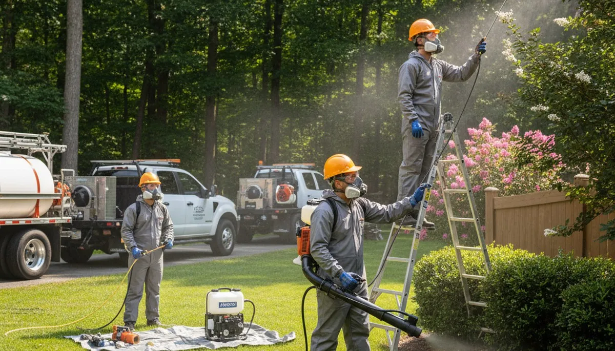 Professional tree service crew in Waltham, MA providing yard tick control for safer outdoor spaces