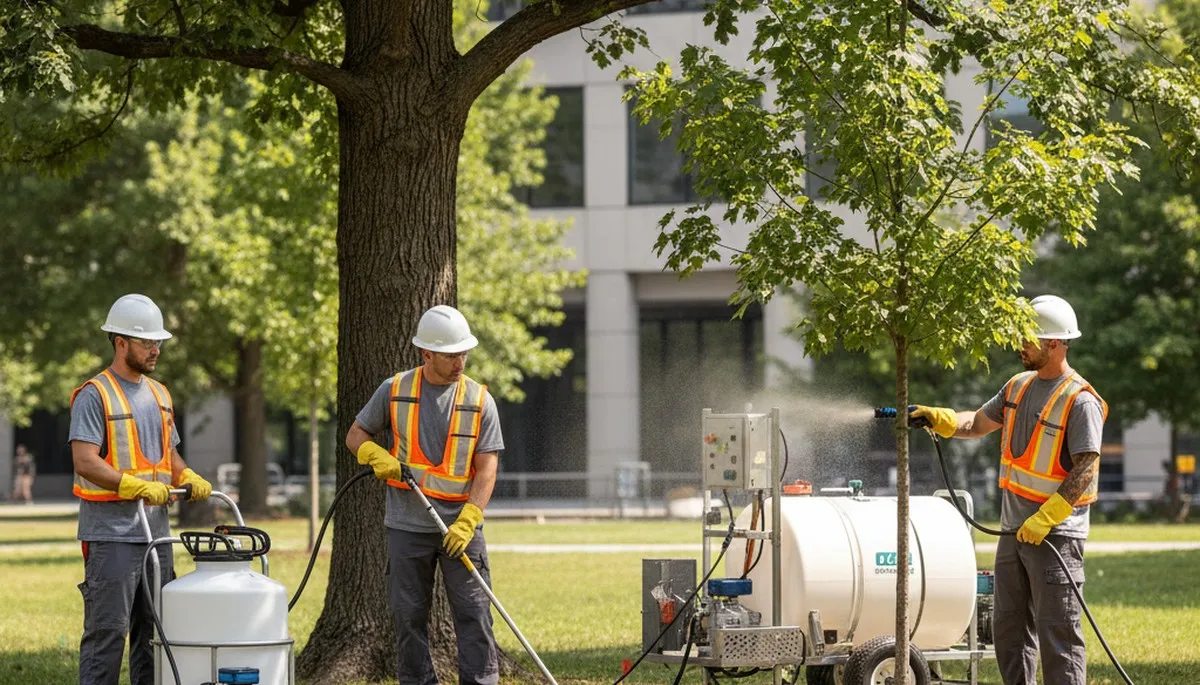 Waltham, MA arborist applying tree fertilizer to support healthy trees and long-term growth
