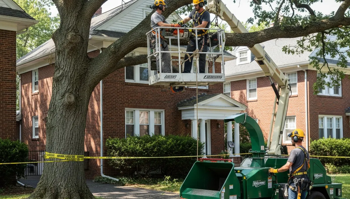Tree service crew in Waltham, MA providing safe tree removal and trimming for local properties