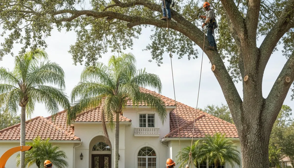 Tree service crew in Waltham, MA performing professional tree removal for a local property