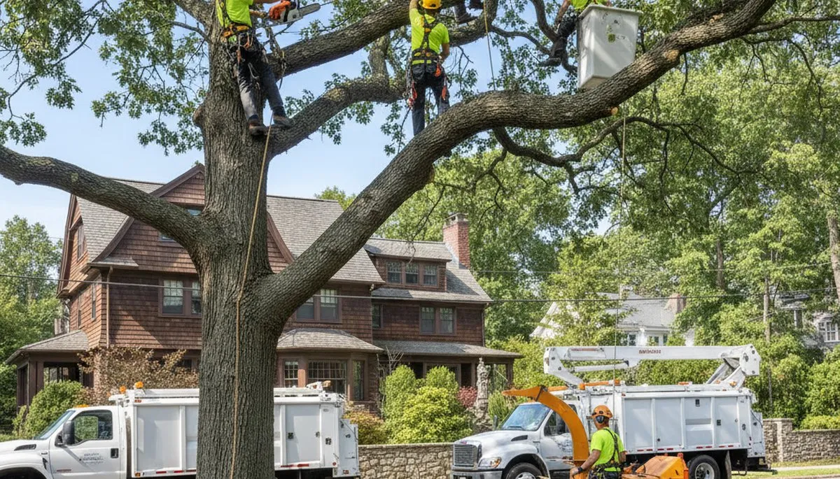 Tree service crew in Waltham, MA providing professional tree removal and cleanup