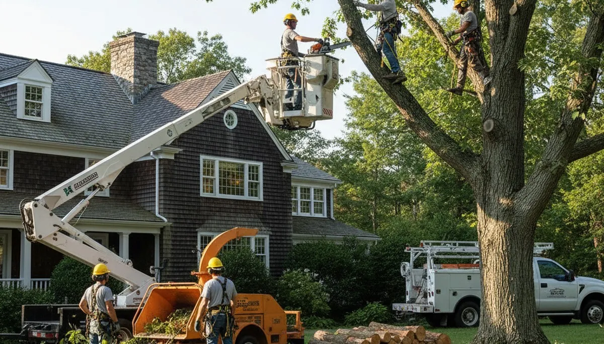 Tree service crew in Waltham, MA providing professional tree removal and trimming services